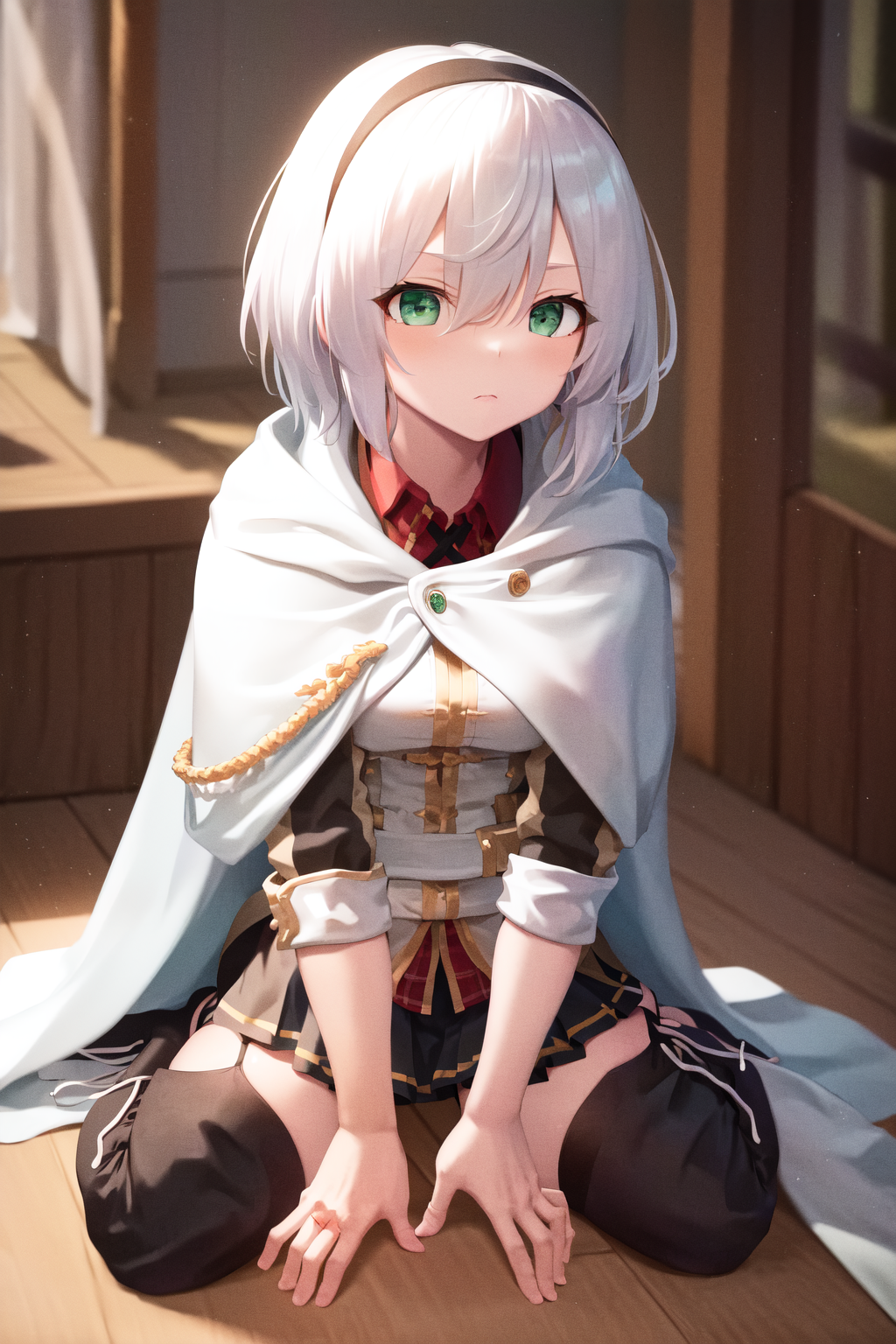 29508-3119687279-masterpiece, best quality, highres, 1girl amnesia green eyes short hair, white cape black skirt pleated skirt white jacket red s.png